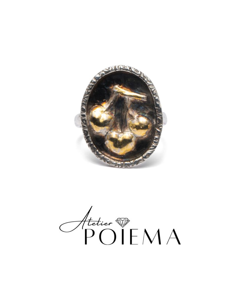 Bague cerises d'été collection bestiaire fantastique Bijoux joaillier créateur Ardèche Tournon sur Rhône bijou unique