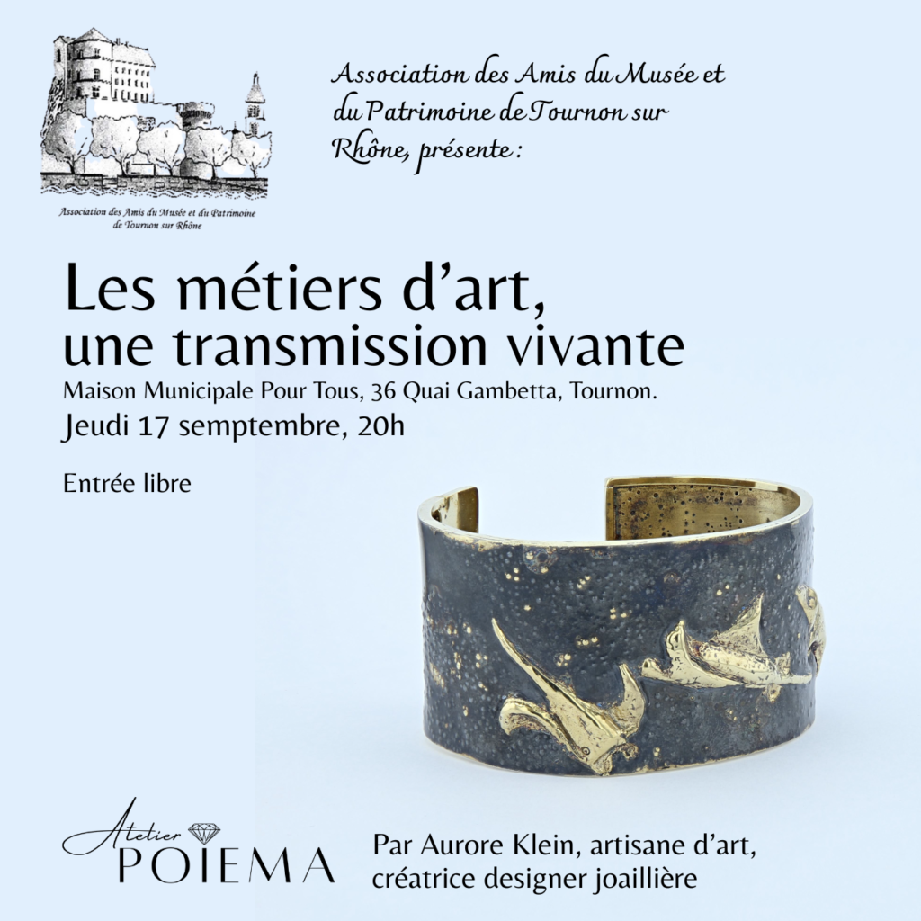 Conférence métiers d'art à tournon sur rhone, ardeche, par aurore klein, atelier poiema